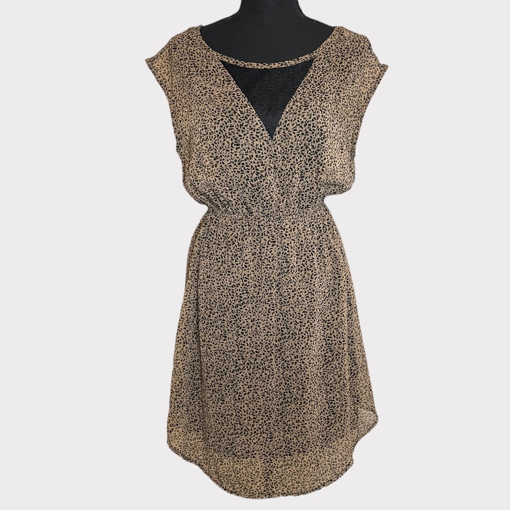 Mono B - Chiffon Animal Print Dress - Tan/Black - Size M - Picture 1 of 5